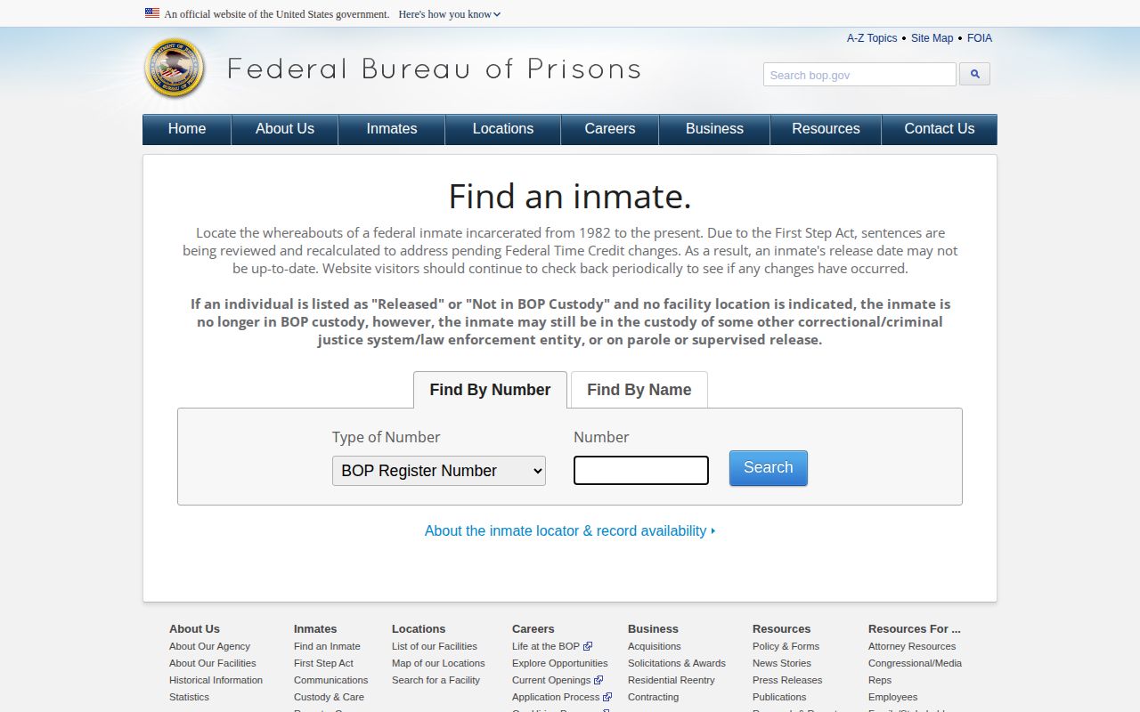 Federal BOP search for a Carbon County release record
