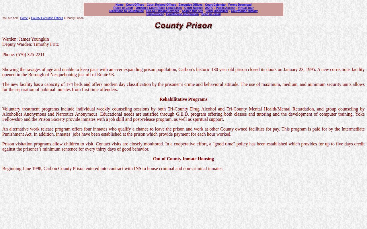 Carbon County Correctional Facility release information source
